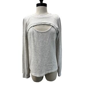 Monrow Cutout Layered Top Womens Medium Gray Excellent Long Sleeve Sweatshirt